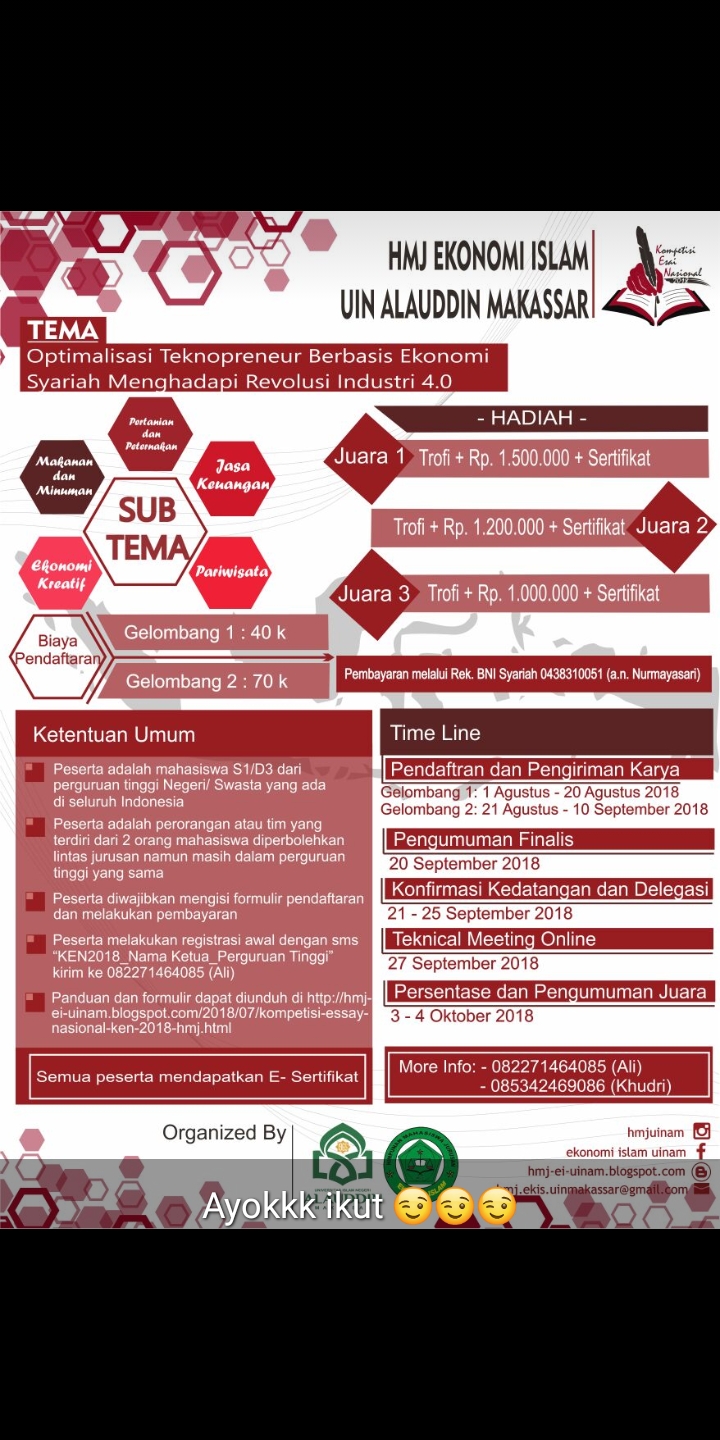 Gambar HMJ Ekonomi Islam Akan Gelar Kompetisi Essay Nasional (KEN) 2018
